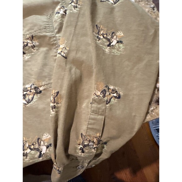 Wrangler Rugged Men's Wear Khaki Mallard Duck Button Up Vintage 90s Shirt XL - Picture 4 of 5